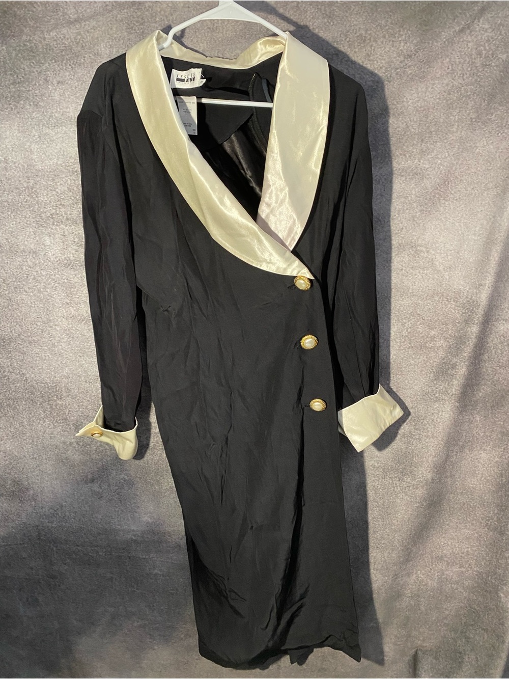 Vintage 80s Leslie Fay Tuxedo Dress Size 8 Black White